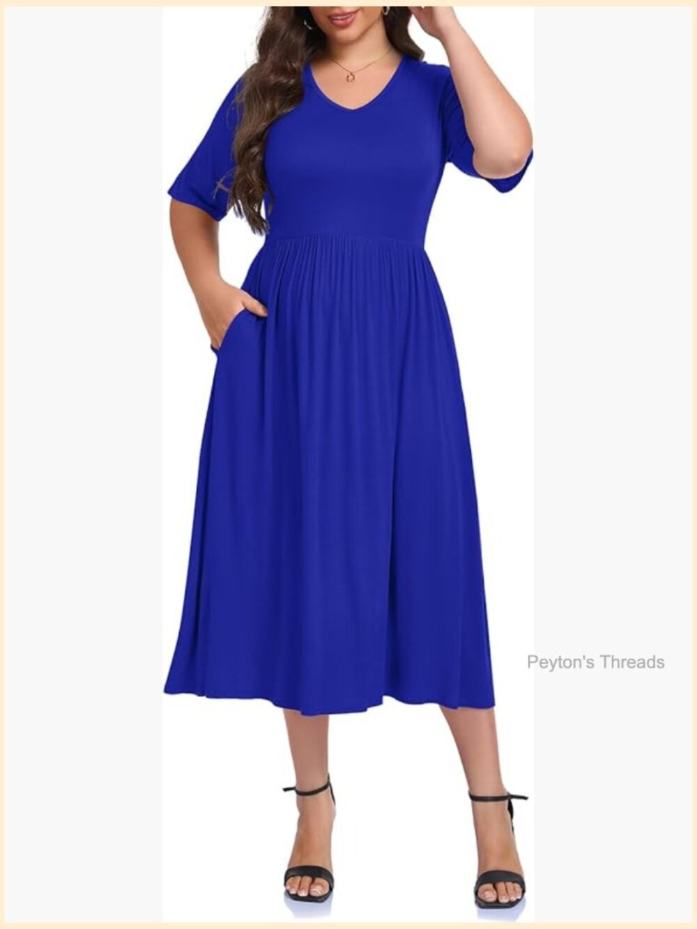 Plus Size V-Neck Maxi Dress with Pockets Short Sleeve Flowy
